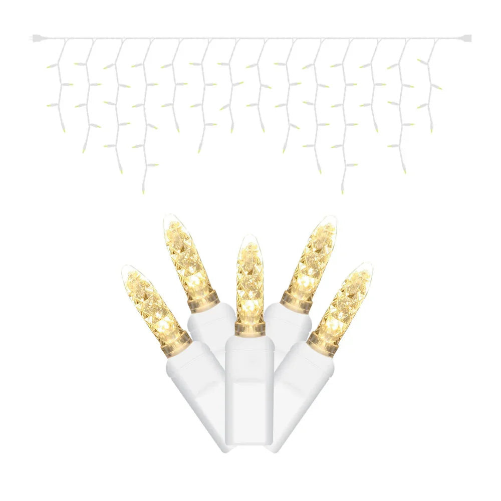 Warm White Commercial M5 Faceted Icicle Light - 70 Lights - White Wire Warm White (27K) — view 1