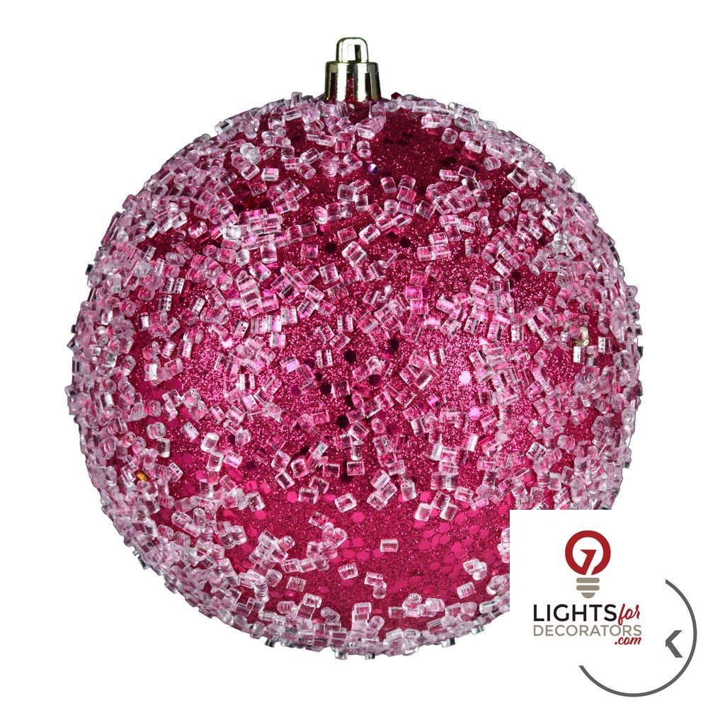 4" Glitter Hail Ball Ornament - Fuchsia - Set of 6 Fuchsia — view 3