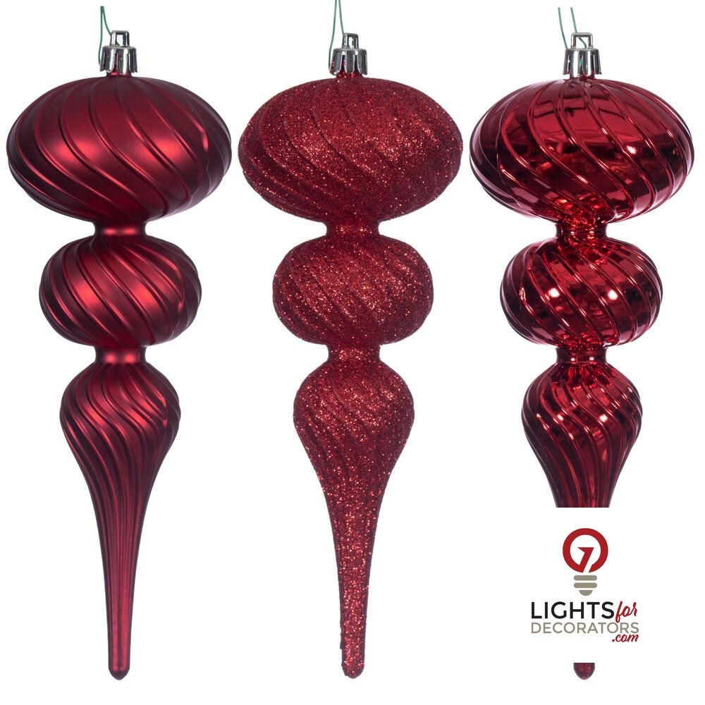 4" Swirl Finial Ornament - Red - Set of 6 Red — view 1