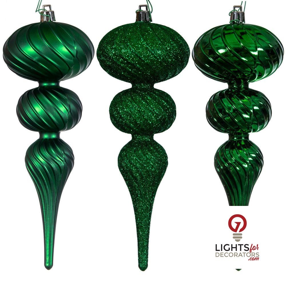 4" Swirl Finial Ornament - Green - Set of 6 Green — view 1