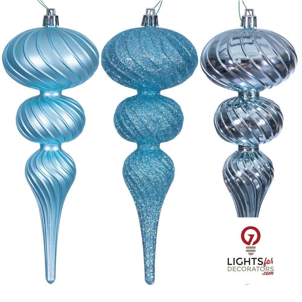 4" Swirl Finial Ornament - Baby Blue - Set of 6 Baby Blue — view 1
