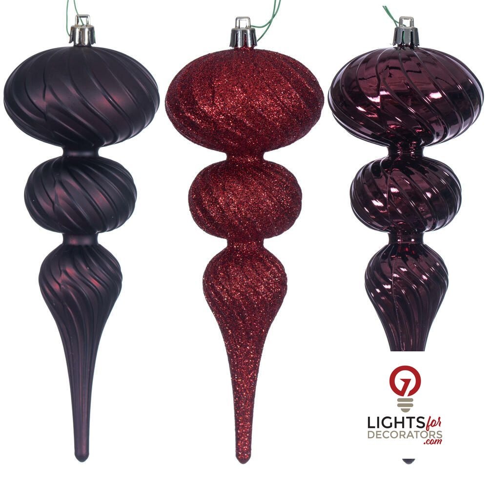 4" Swirl Finial Ornament - Burgundy - Set of 6 Burgundy — view 1