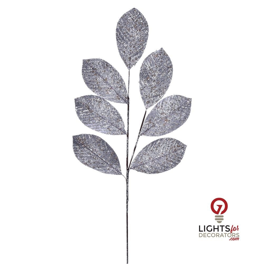 27" Glitter Leaf Spray - Set of 4 - Silver