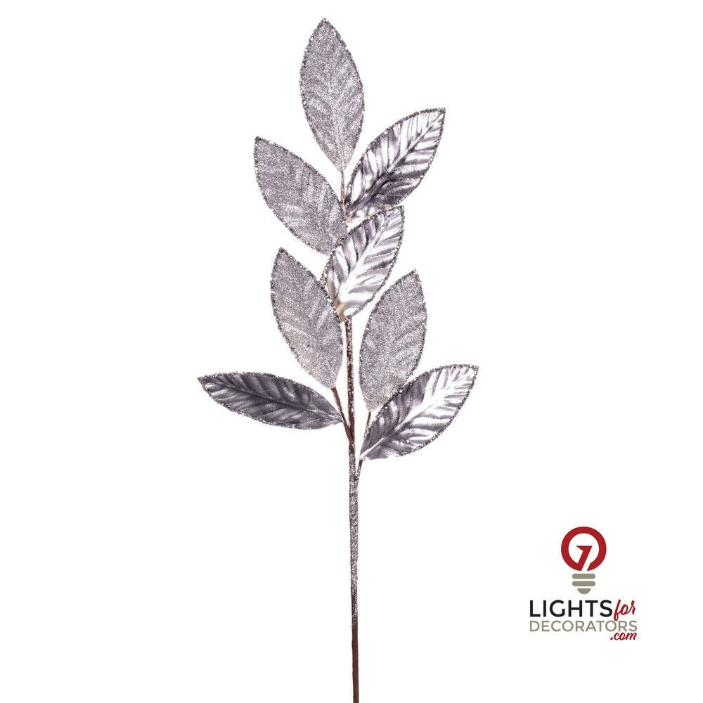 27.5" Metallic Leaf Glitter Spray - Set of 3 - Silver