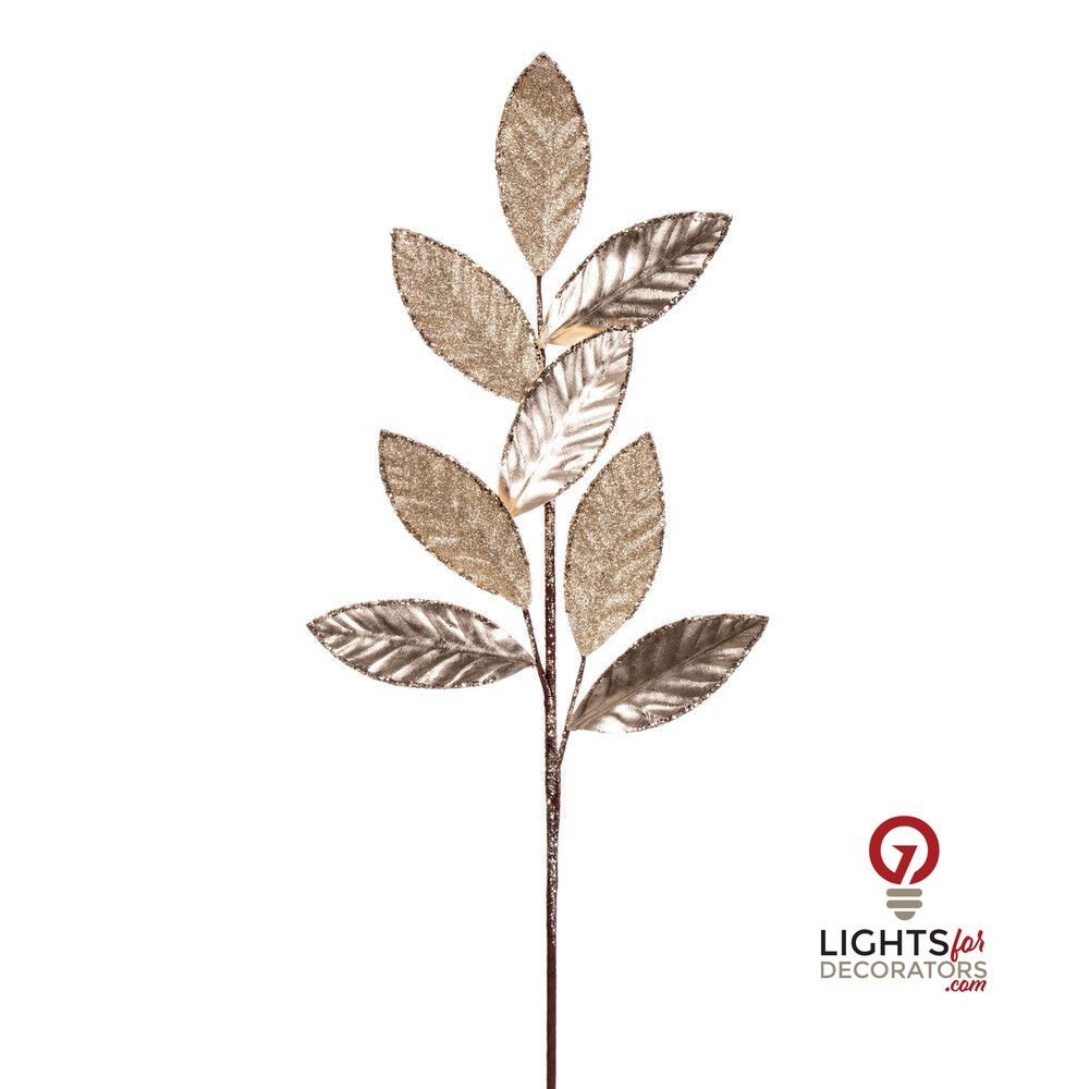 27.5" Metallic Leaf Glitter Spray - Set of 3 - Champagne