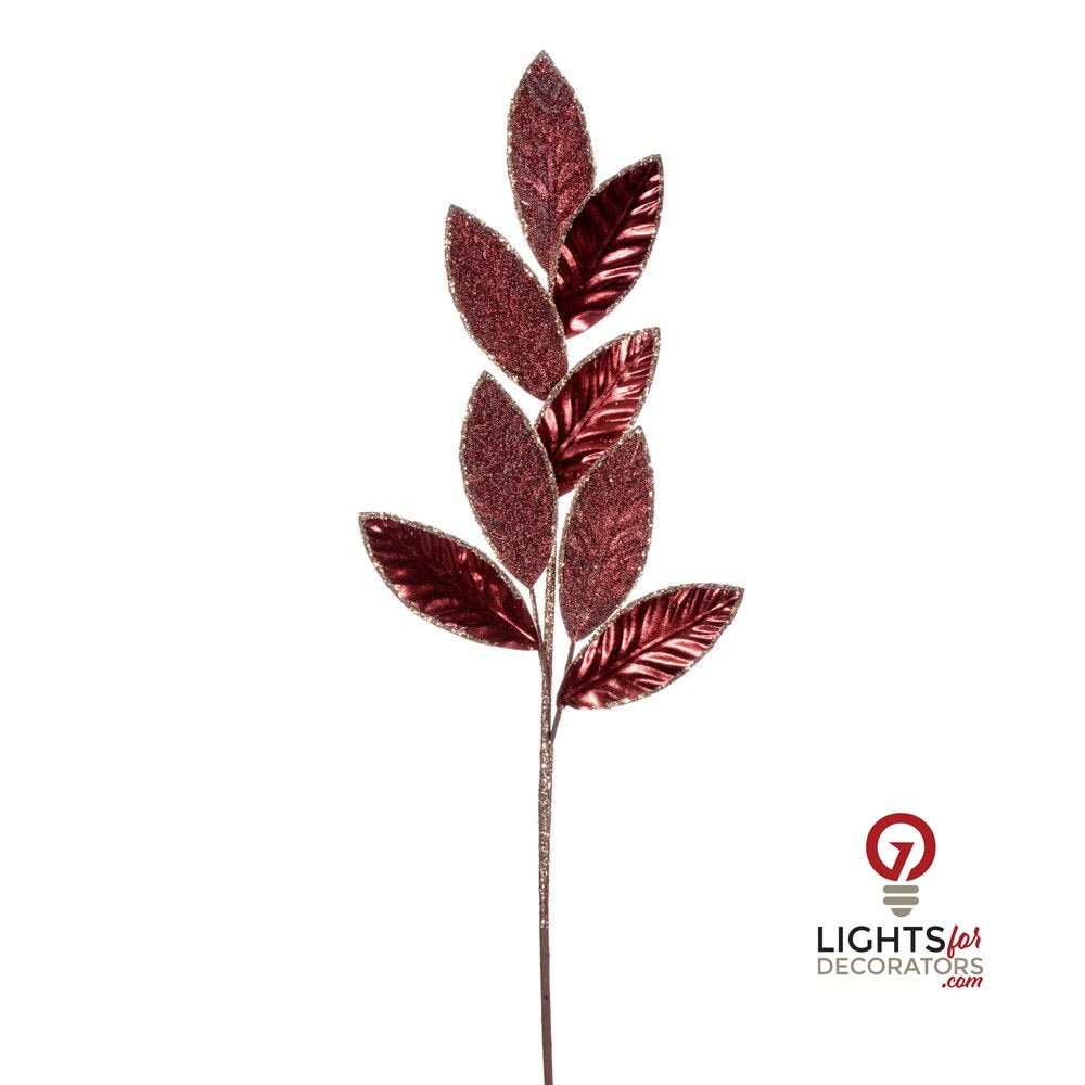 27.5" Metallic Leaf Glitter Spray - Set of 3 - Burgundy