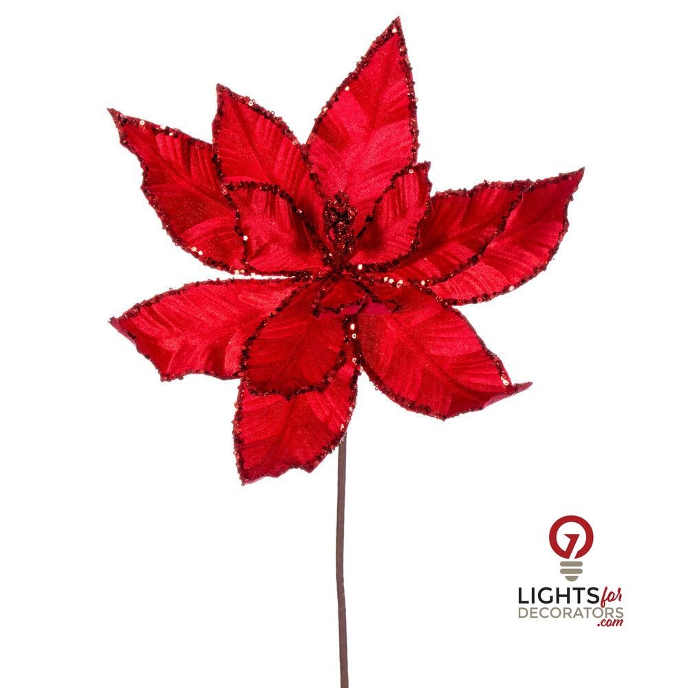 24" Velvet Poinsettia - Set of 3 - Red