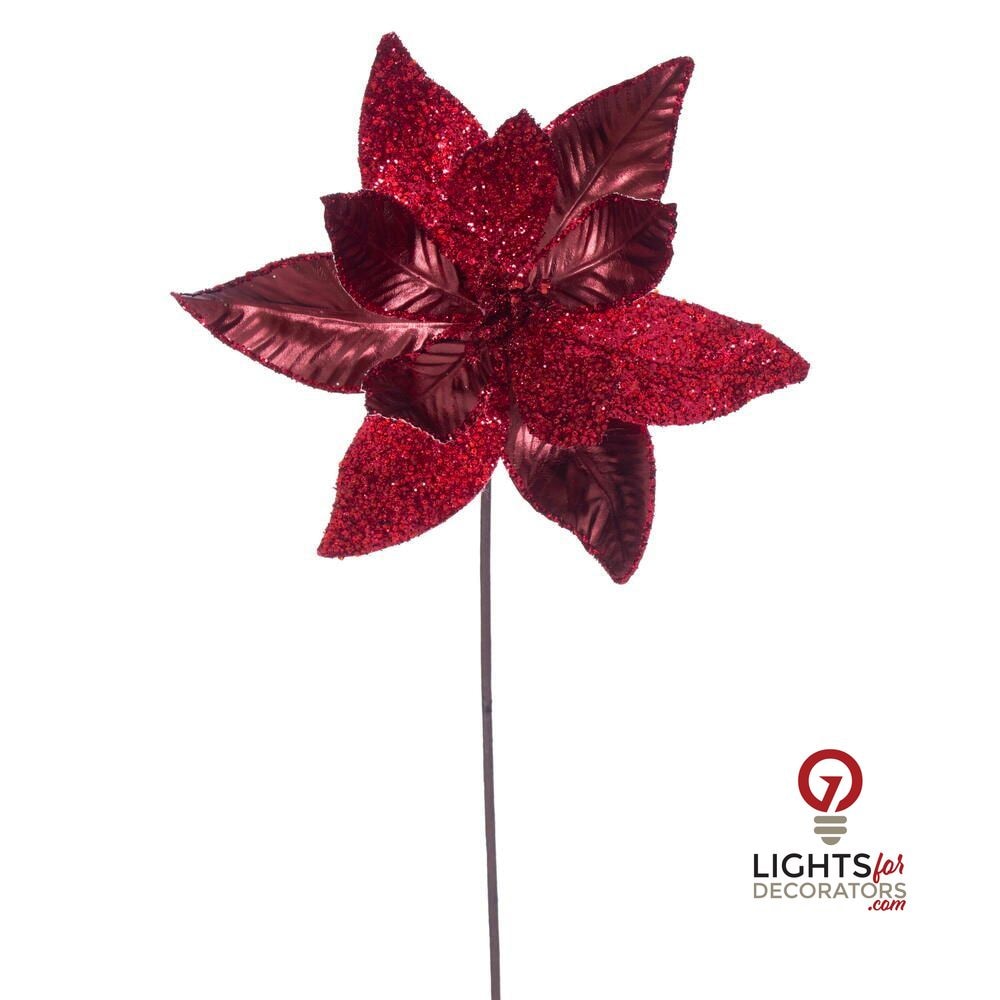 21.5" Poinsettia 11" Flower - Set of 6 - Burgundy