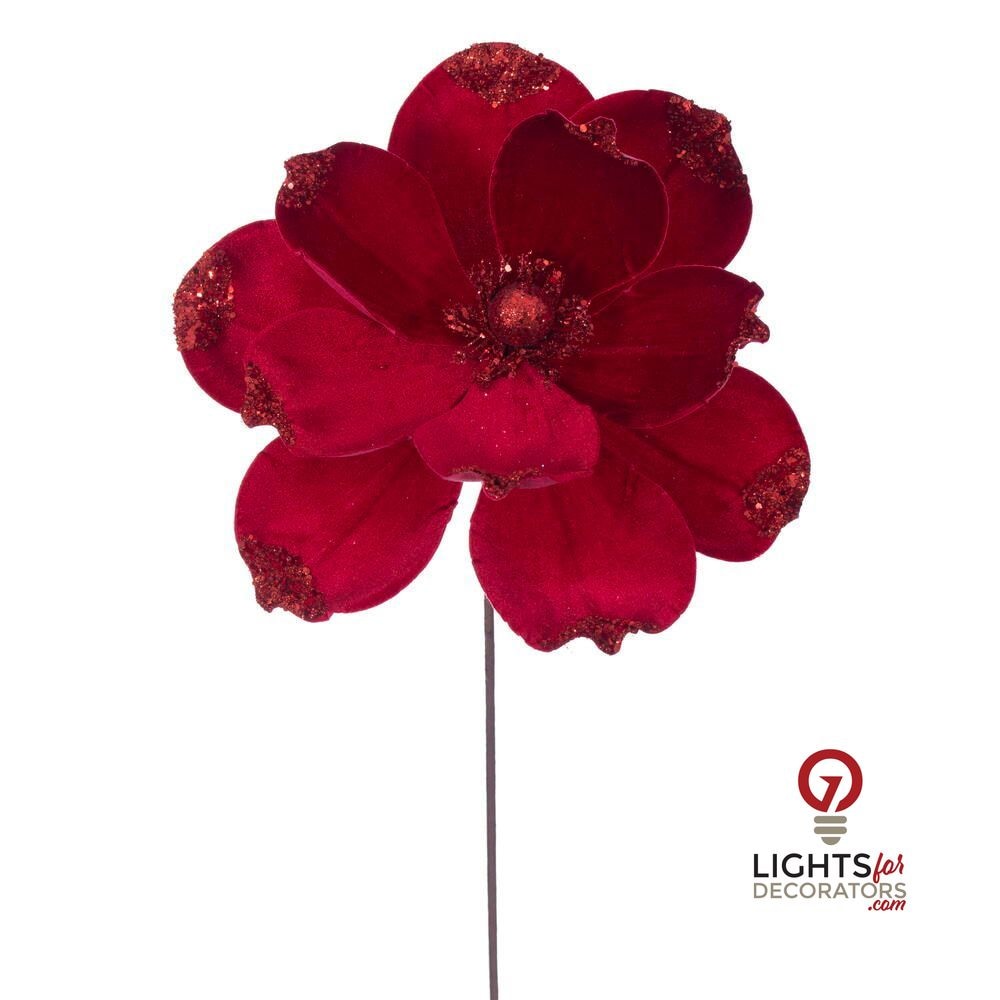 21.5" Velvet Magnolia 13" Flower - Set of 4 - Red