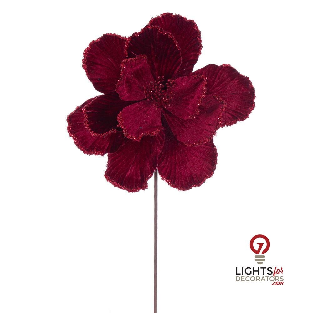 20" Velvet Magnolia 10" Flower - Set of 3 - Burgundy