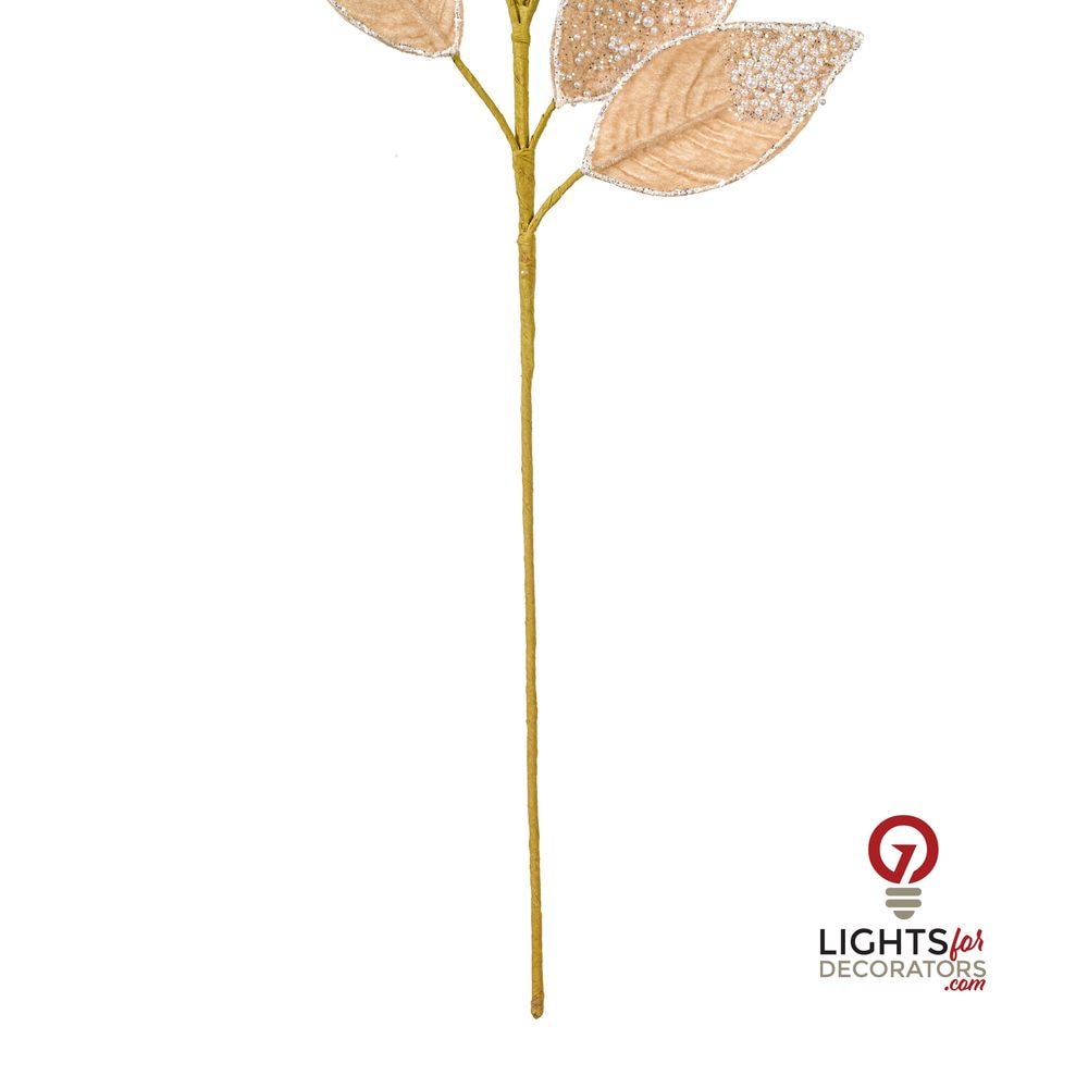 32" Velvet Pearl Leaf Spray - Set of 2 - Champagne — alternate view