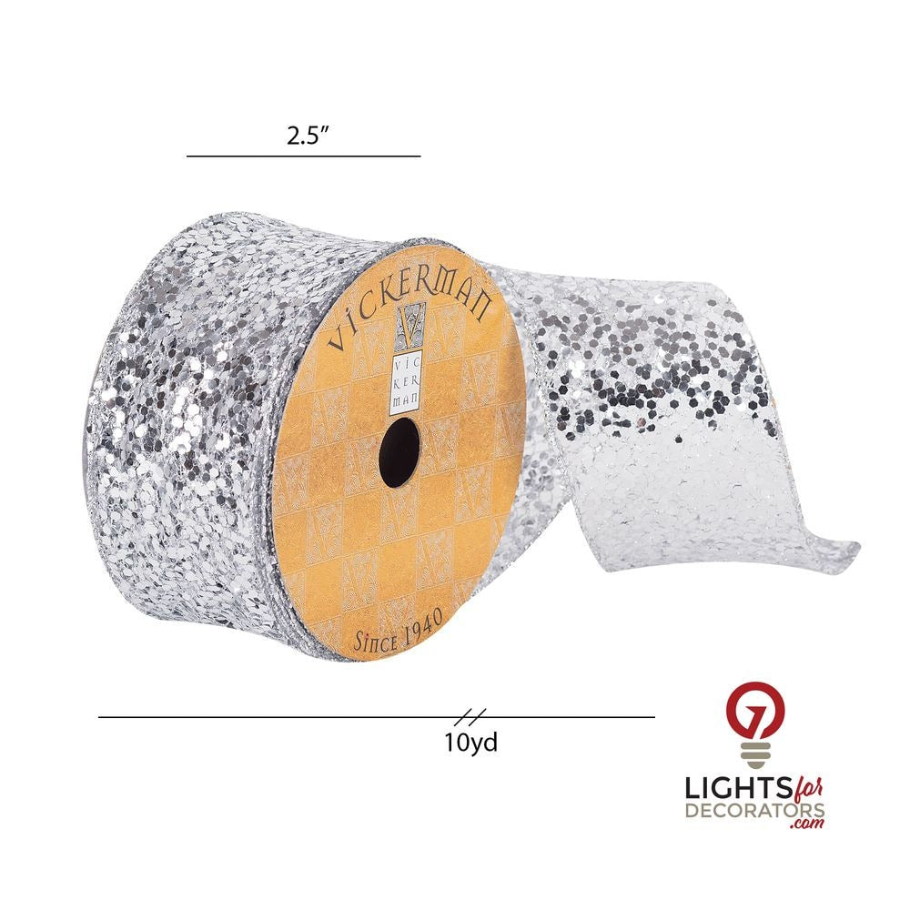 2.5" Ribbon - Sequin Woven Dupion - 10 Yard Roll - Silver — alternate view