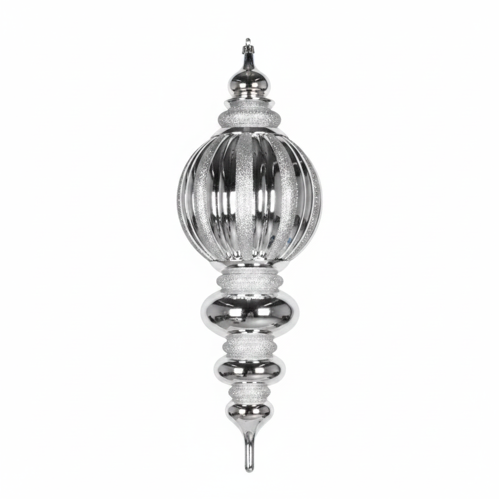 35" Shiny Glitter Finial Ornament - Silver Silver — view 1