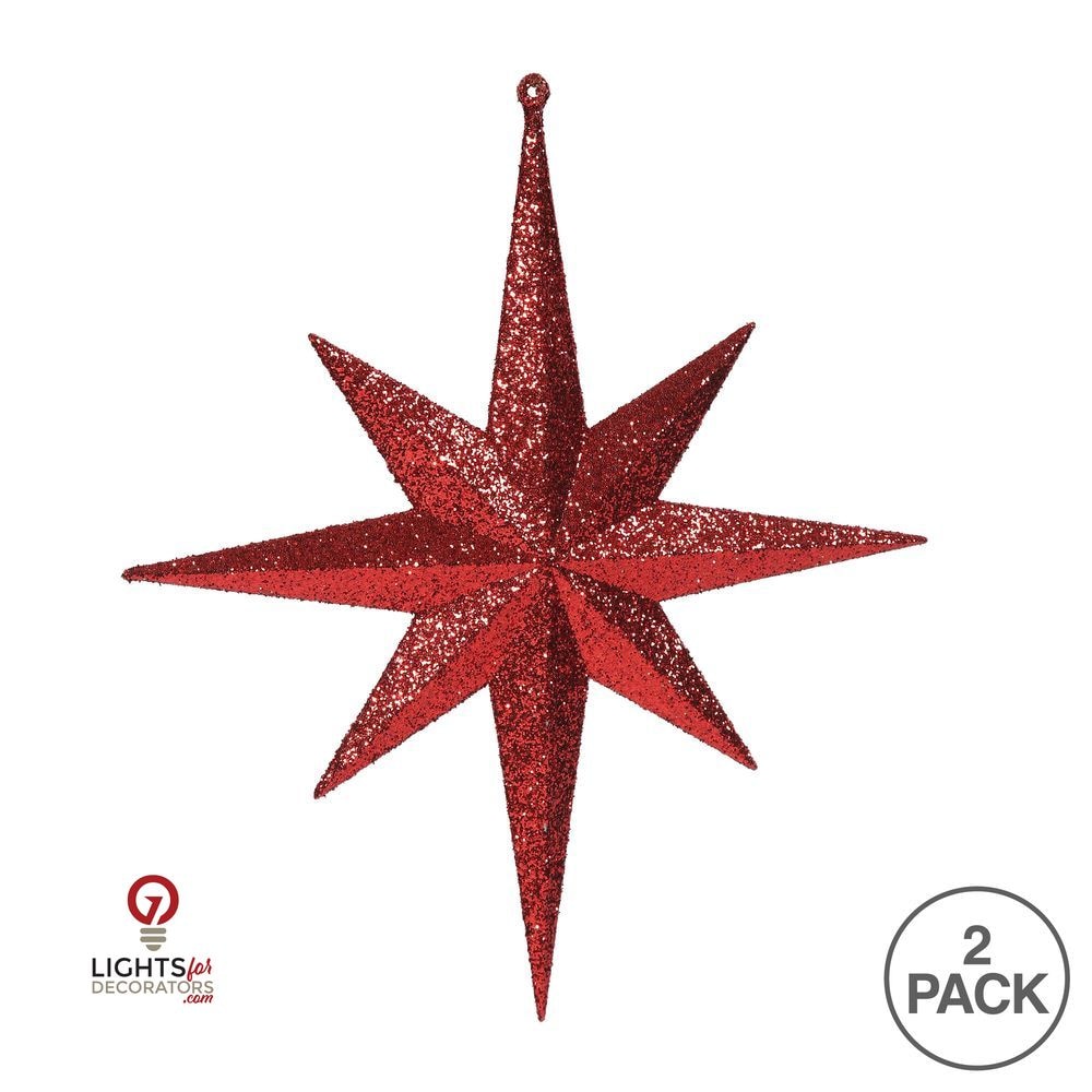 12" Glitter Bethlehem Star Ornament - Red - Set of 2 Red — view 3