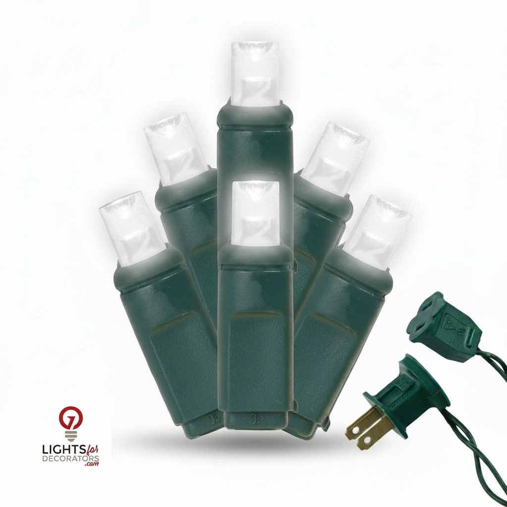 Pure White 5MM LED Light Set - 70 Lights - 4" Spacing - Green Wire Pure White- 70 Ct - 4"- Green — view 1