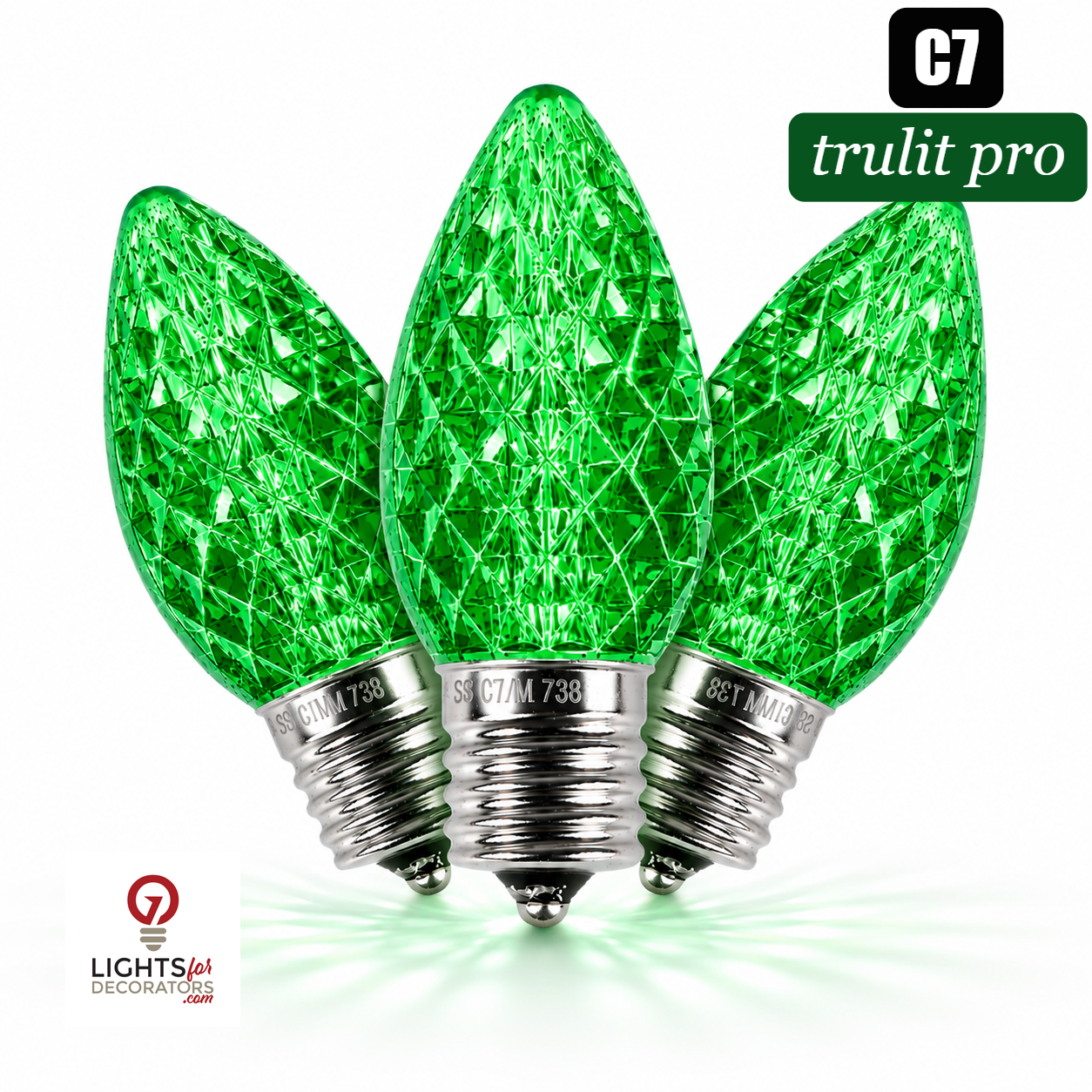Green LED C7 - TruLit Pro Faceted LED Bulb - Steady Green — view 1