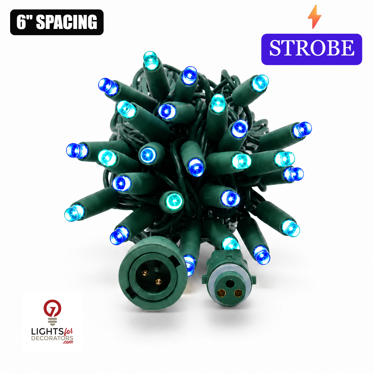 Blue/Teal QuickPro 5MM LED Light Set - 50 Lights - Strobe - 6" Spacing - Green Wire Blue-Teal- 50 Ct - 6"- Green — view 1