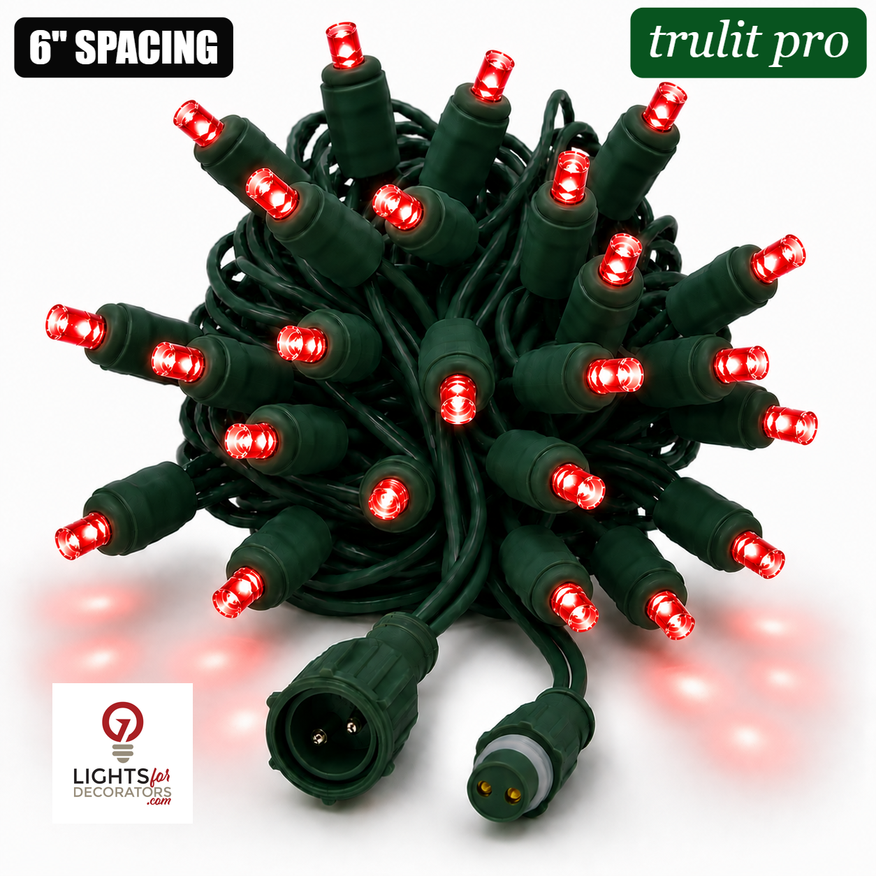 Red TruLit Pro 5MM LED Light Set - 50 Lights - 6" Spacing - Green Wire Red- 50 Ct - 6"- Green — view 1