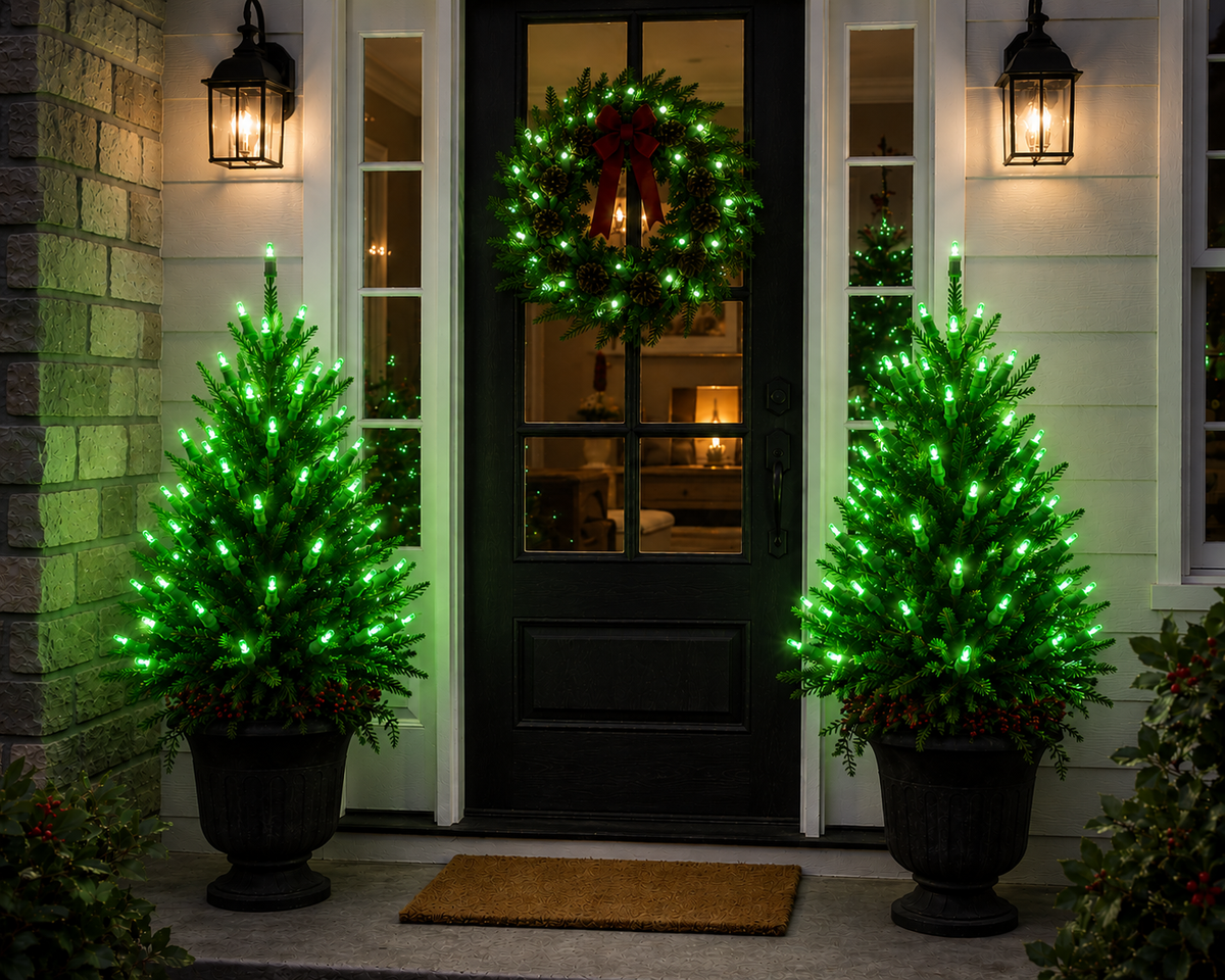 Green 5MM LED Light Set - 70 Lights - 4" Spacing - Green Wire — view 2