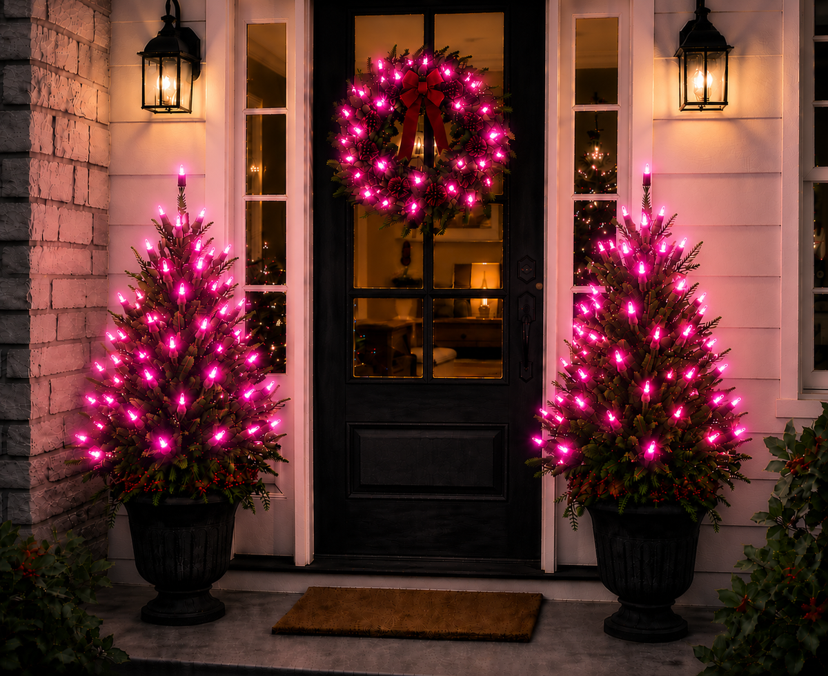 Pink 5MM LED Light Set - 70 Lights - 4" Spacing - Green Wire — view 2