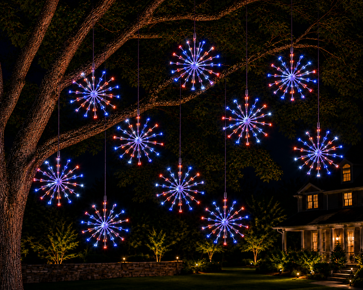 16" Red/Pure White/Blue LED Spritzer - Twinkle - Green Frame — view 2