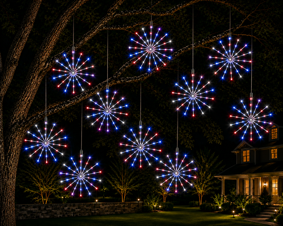 16" Red/Pure White/Blue LED Spritzer - Twinkle - White Frame — view 2