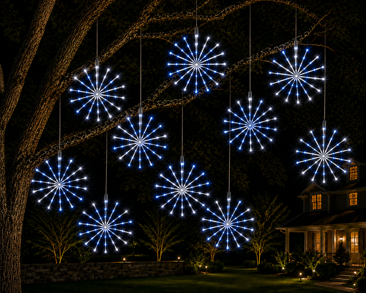 16" Pure White/Blue LED Spritzer - Twinkle - White Frame — view 2