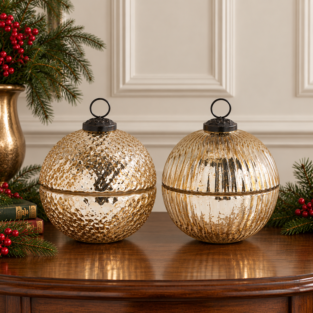 Mercury Glass Filled Ornament Candle - 5" - Gold — view 2