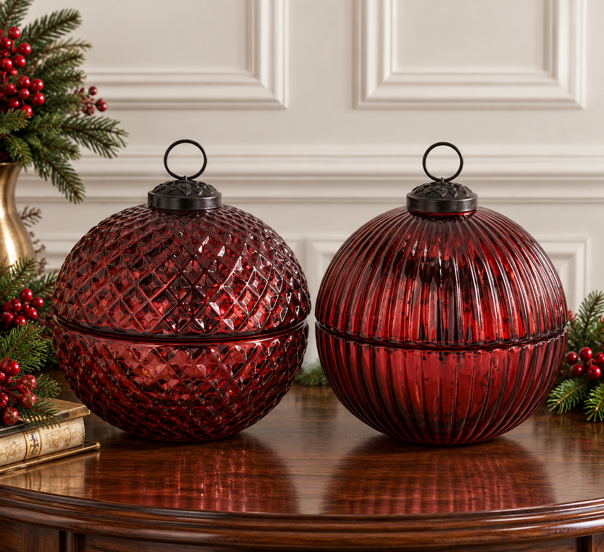 Mercury Glass Filled Ornament Candle - 5" - Red — view 2