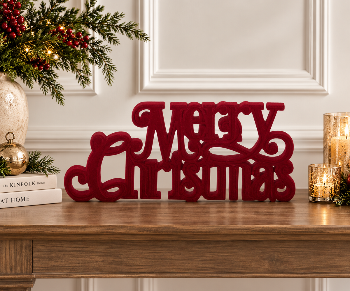 Merry Christmas Cutout - 11.5" - Burgundy Velvet — view 2