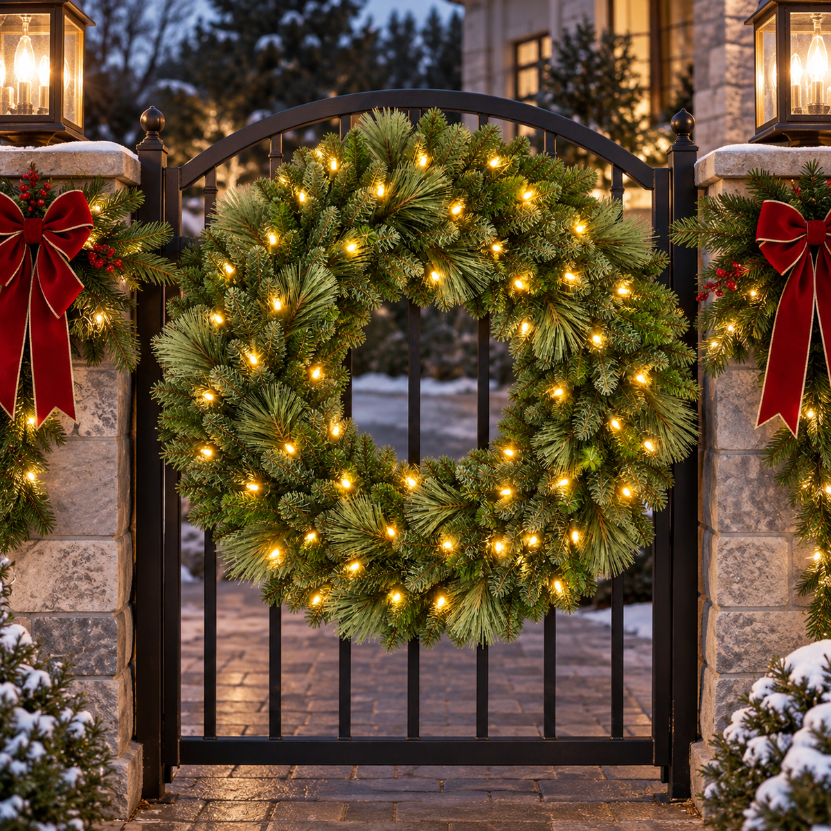 48" Prelit Warm White Denali Pine Wreath — view 2