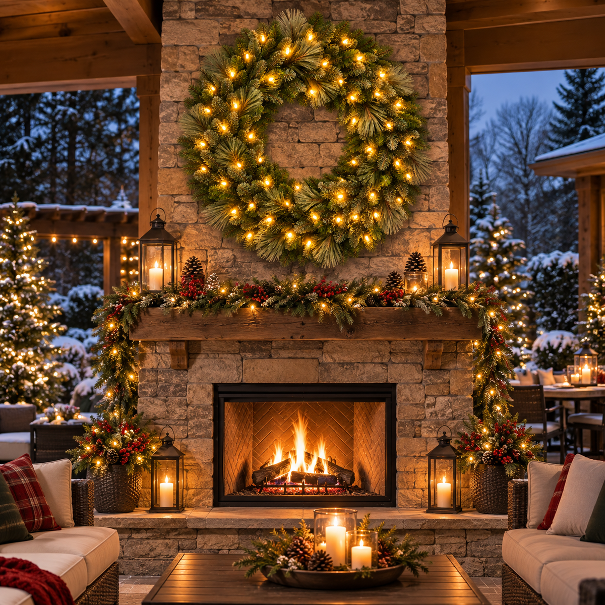 60" Prelit Warm White Denali Pine Wreath — view 2