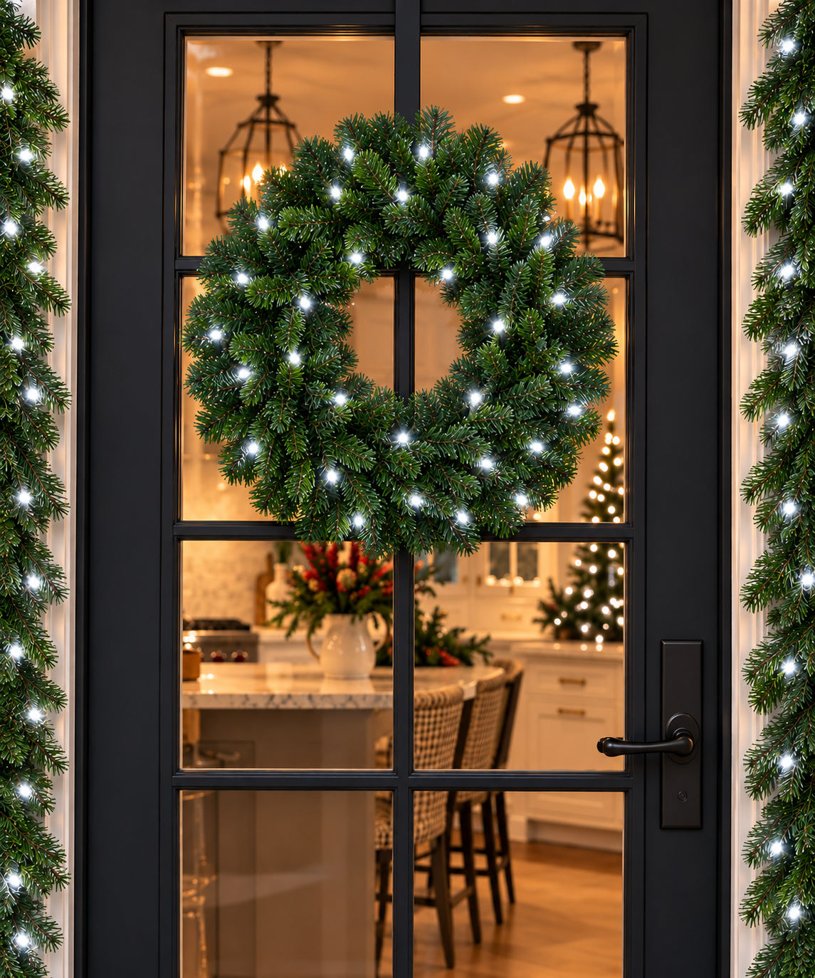 24" Pure White Battery Operated Oregon Fir Wreath — view 2