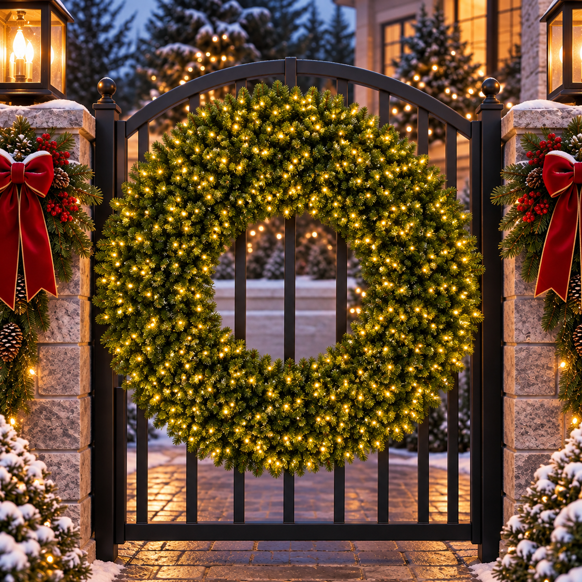 48" Warm White Dense Forest Pine Wreath — view 2