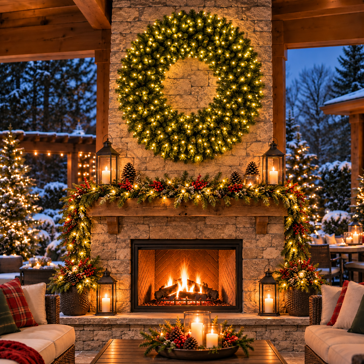 60" Warm White Dense Forest Pine Wreath — view 2