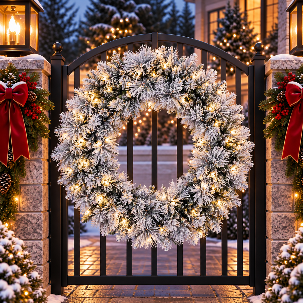 36" Prelit Warm White Flocked Jackson Wreath — view 2