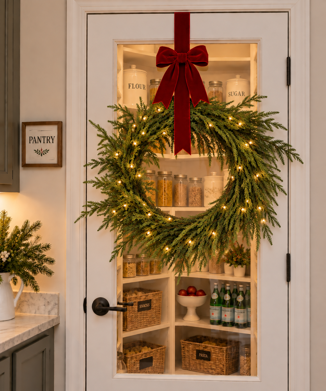 24" Warm White Battery Timer Natural Touch Forest Norfolk Pine Wreath — view 2
