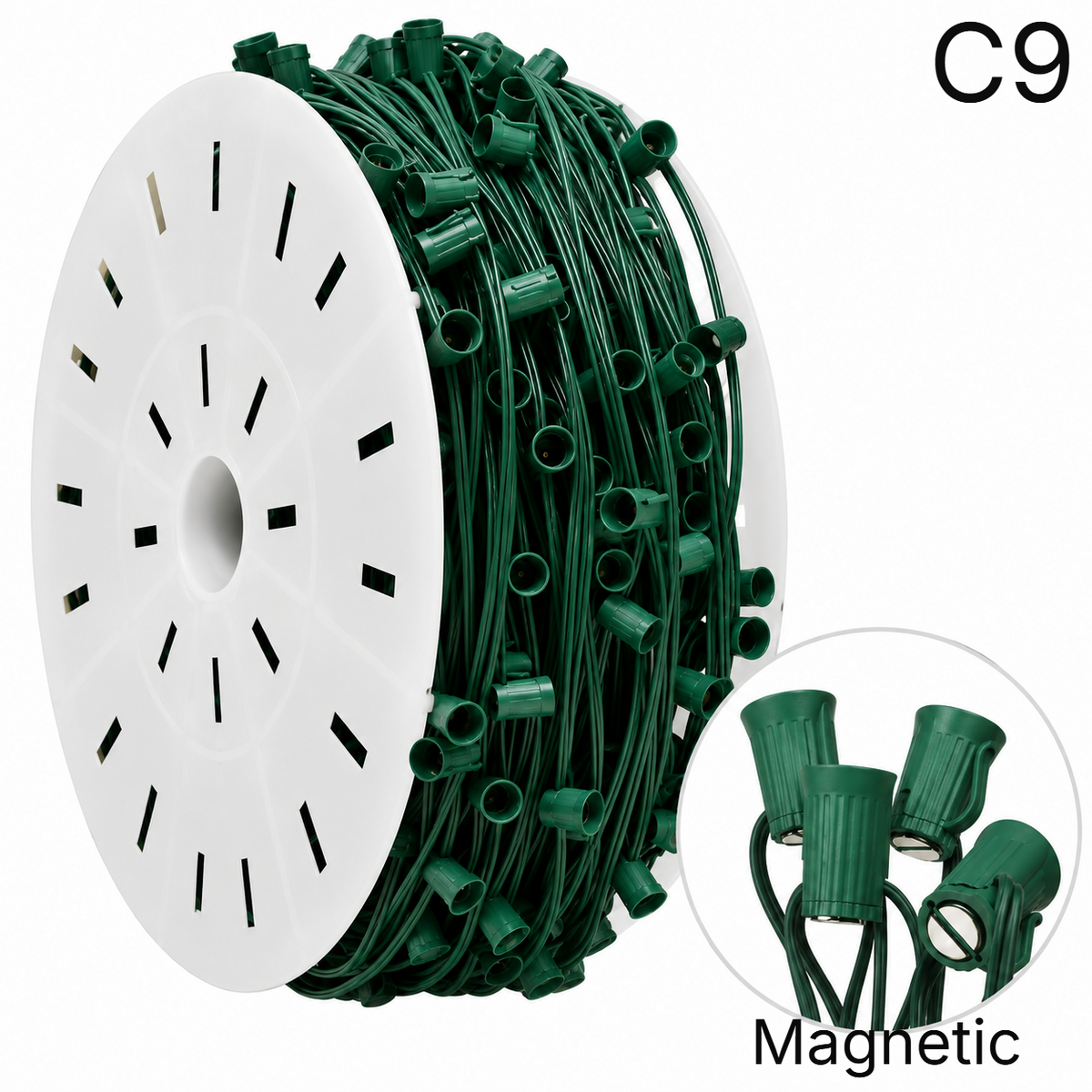C9 Magnetic Socket Cord - 500ft spool - 15" Green — view 1