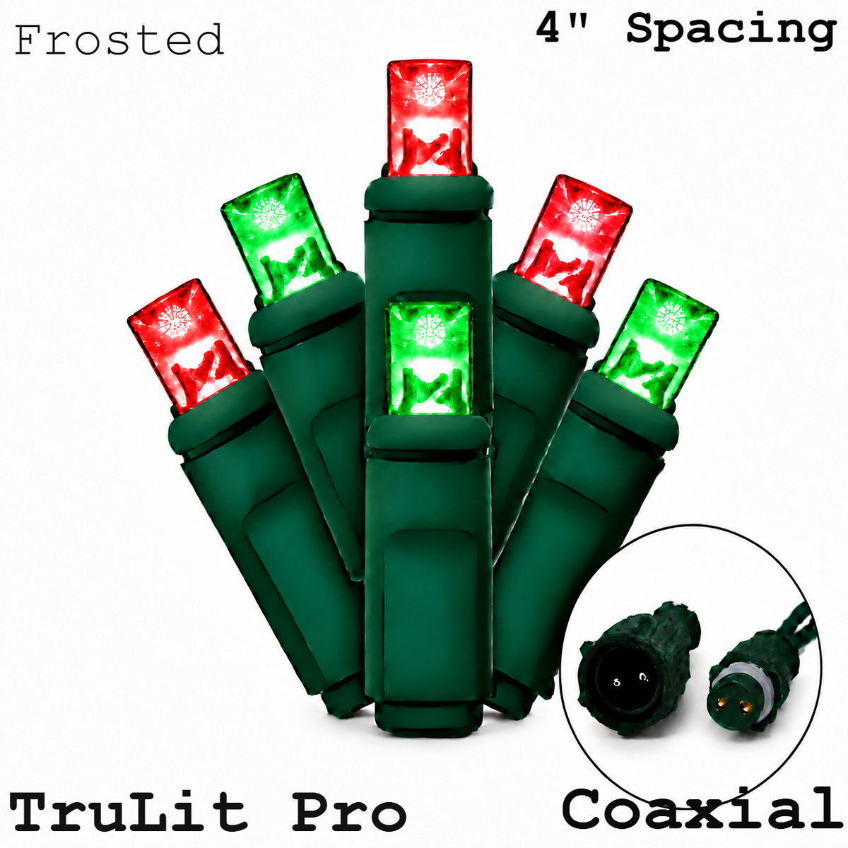 Red/Green Frosted TruLit Pro 5MM LED Light Set - 70 Lights - 4" Spacing - Green Wire — view 1