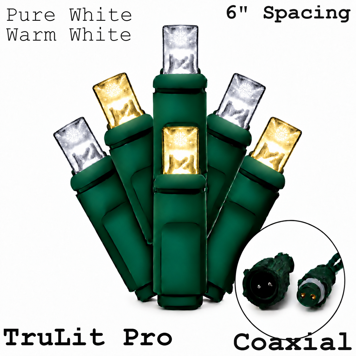 Pure White/Warm White TruLit Pro 5MM LED Light Set - 50 Lights - 6" Spacing - Green Wire — view 1