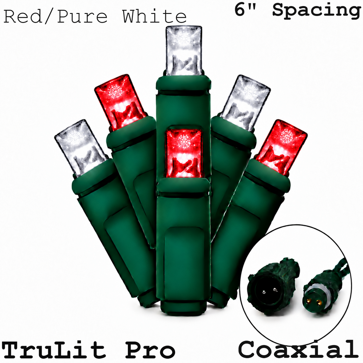 Red/Pure White TruLit Pro 5MM LED Light Set - 50 Lights - 6" Spacing - Green Wire — view 1