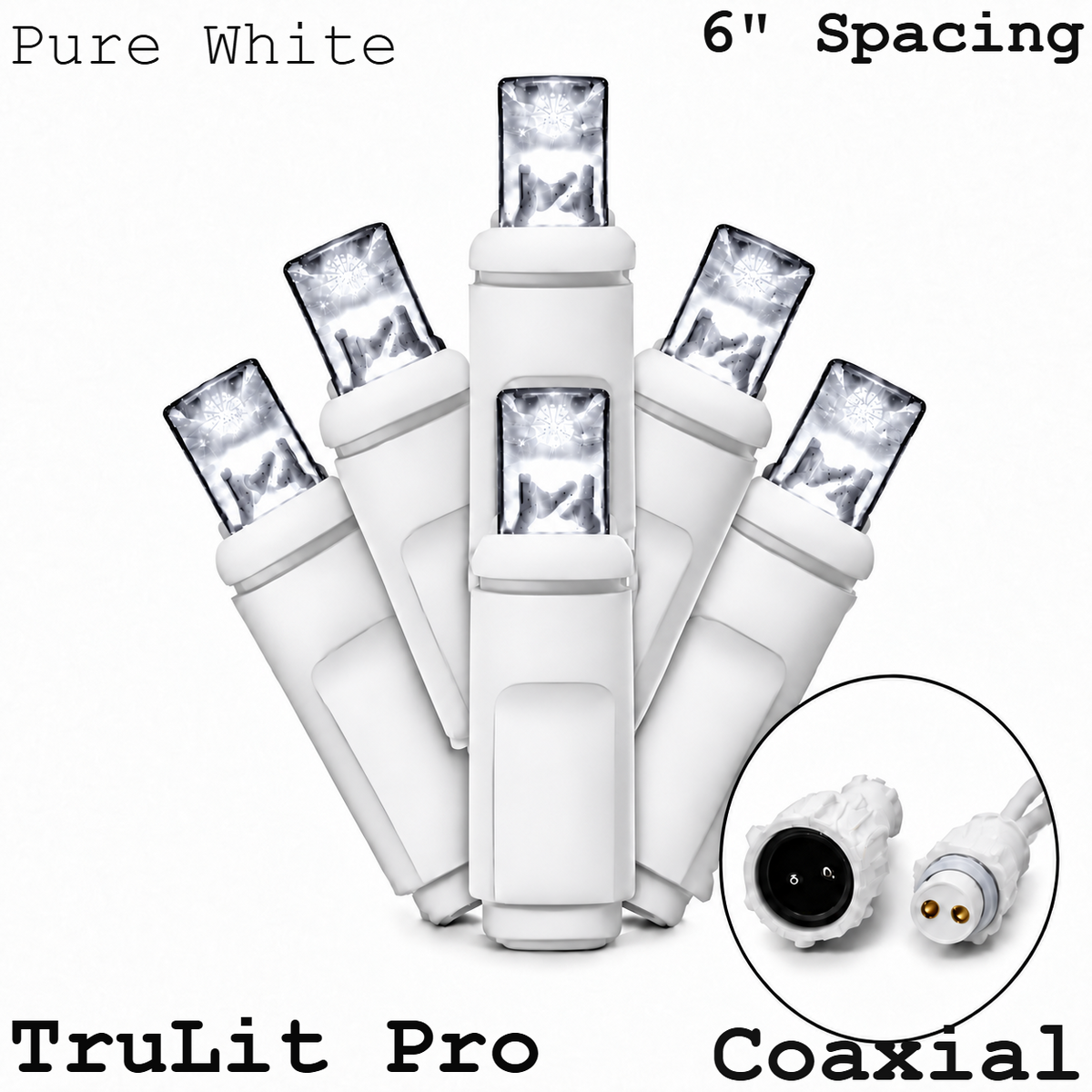 Pure White TruLit Pro 5MM LED Light Set - 50 Lights - 6" Spacing - White Wire — view 1