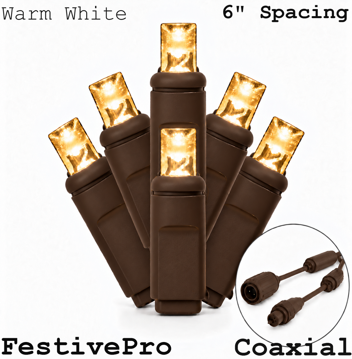 Warm White FestivePro 5MM LED Light Set - 50 Lights - 6" Spacing - Brown Wire — view 1