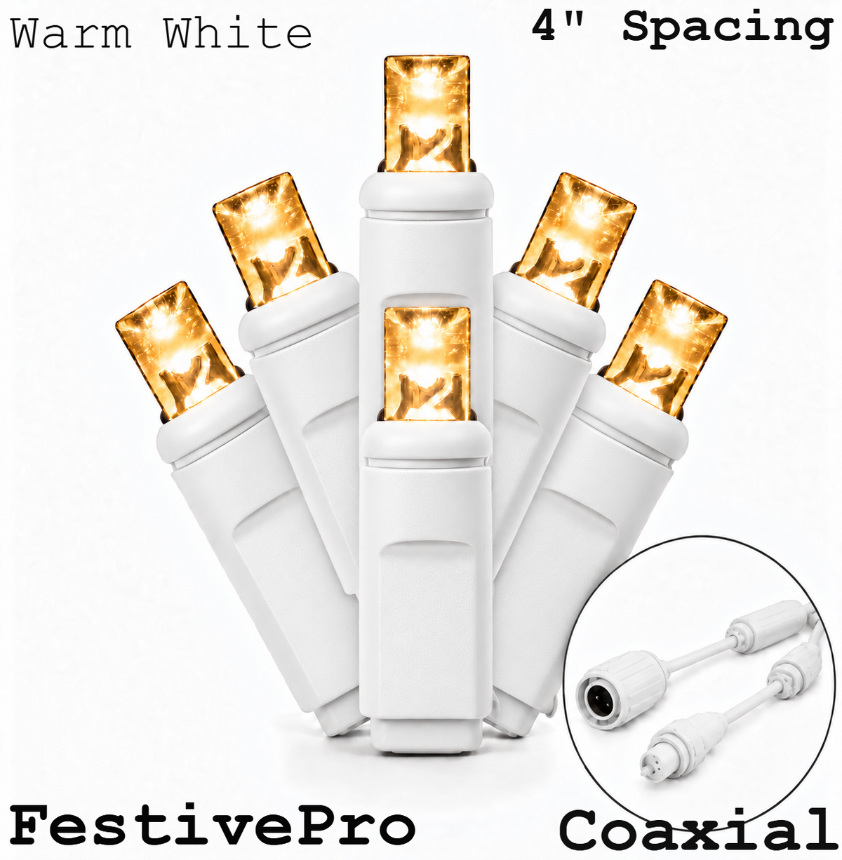 Warm White FestivePro 5MM LED Light Set - 70 Lights - 4" Spacing - White Wire — view 1