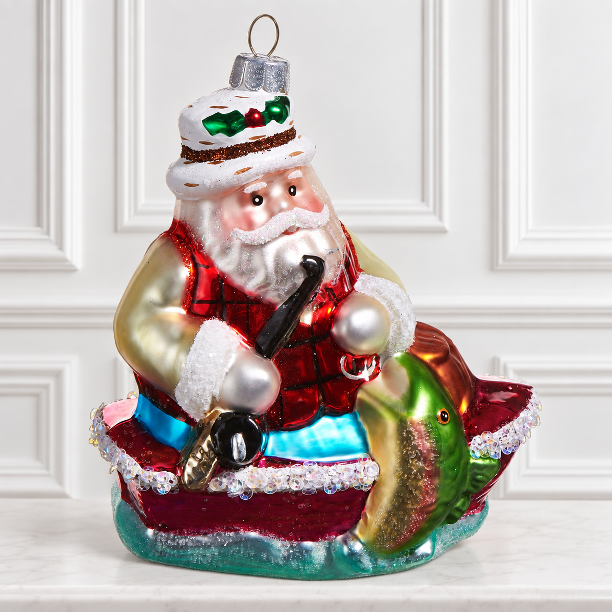 4.75" Fishing Santa Ornament