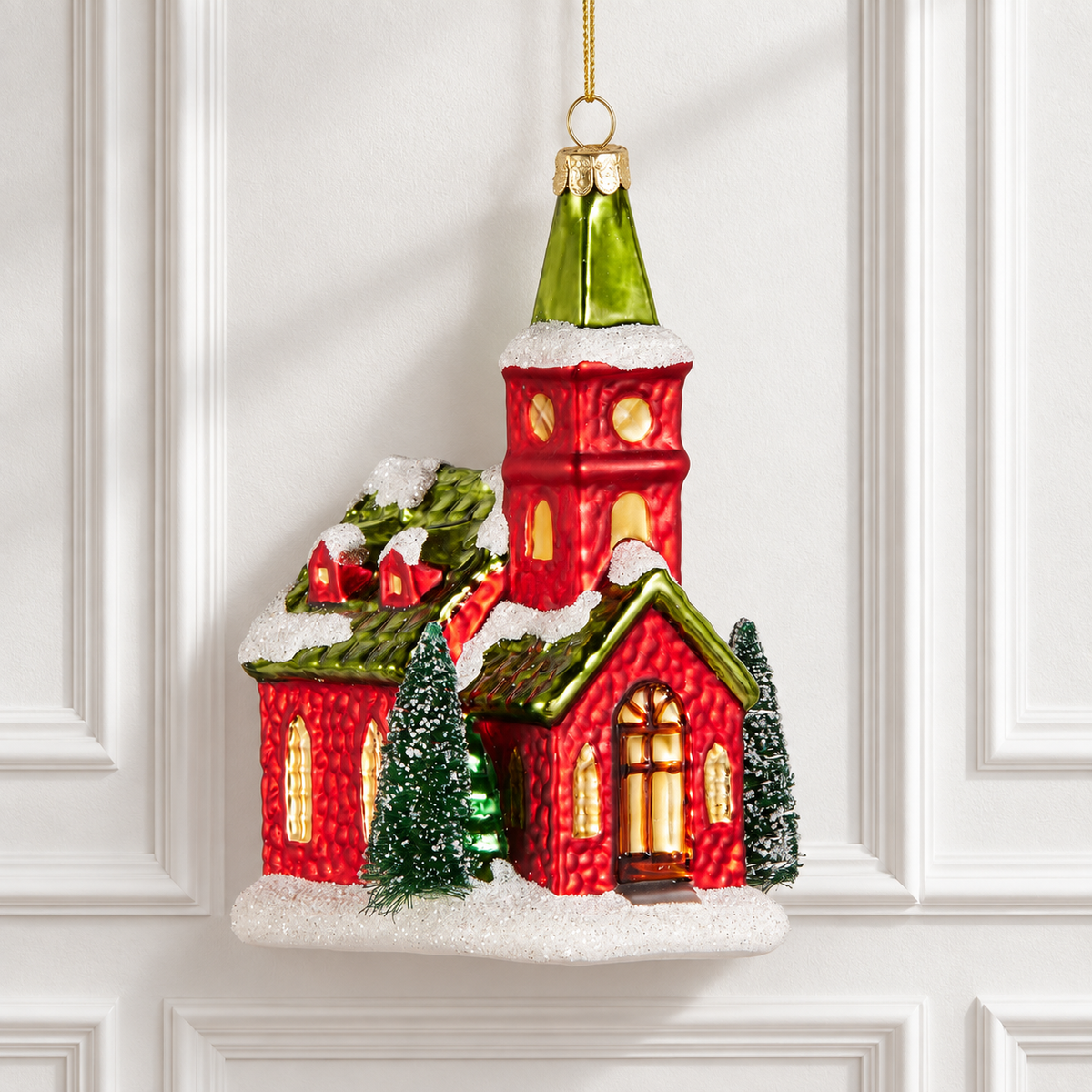 5.5" Red and Green Church Ornament