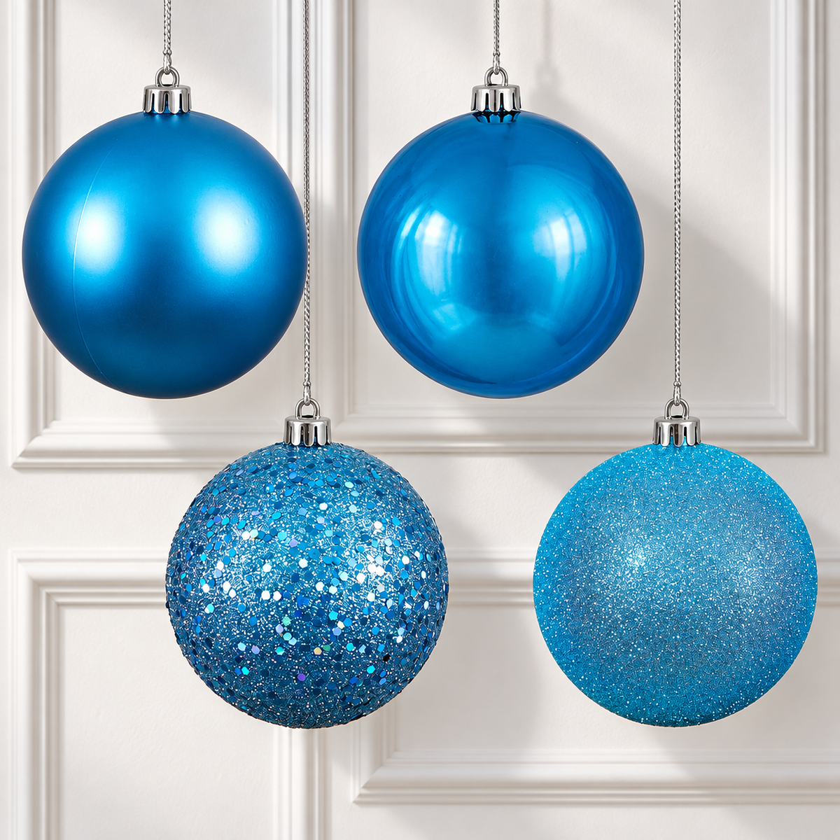 4" 4-Finish Shatterproof Ball Ornament Set - Turquoise — view 2