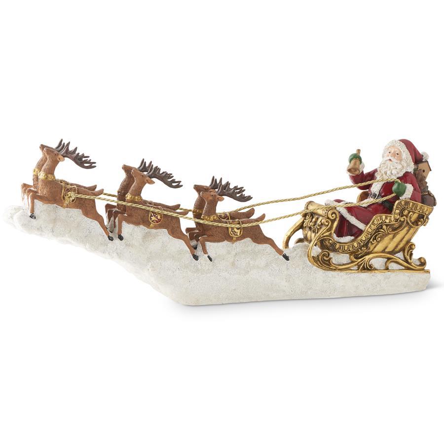 25 Inch Resin Santa in Gold Sleigh w/6 Deer — view 1