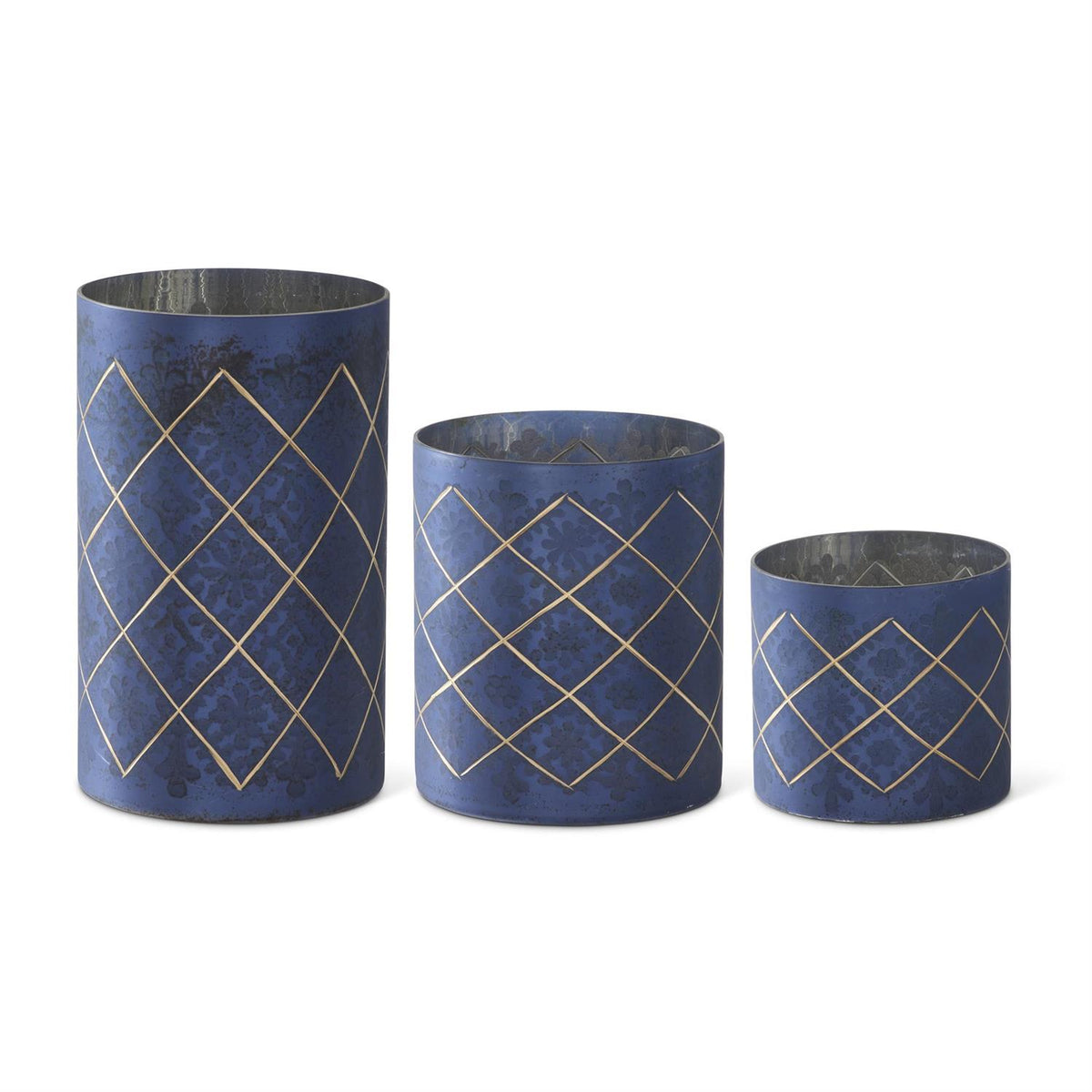 Set of 3 Blue w/Gold Etched Glass Containers — view 1