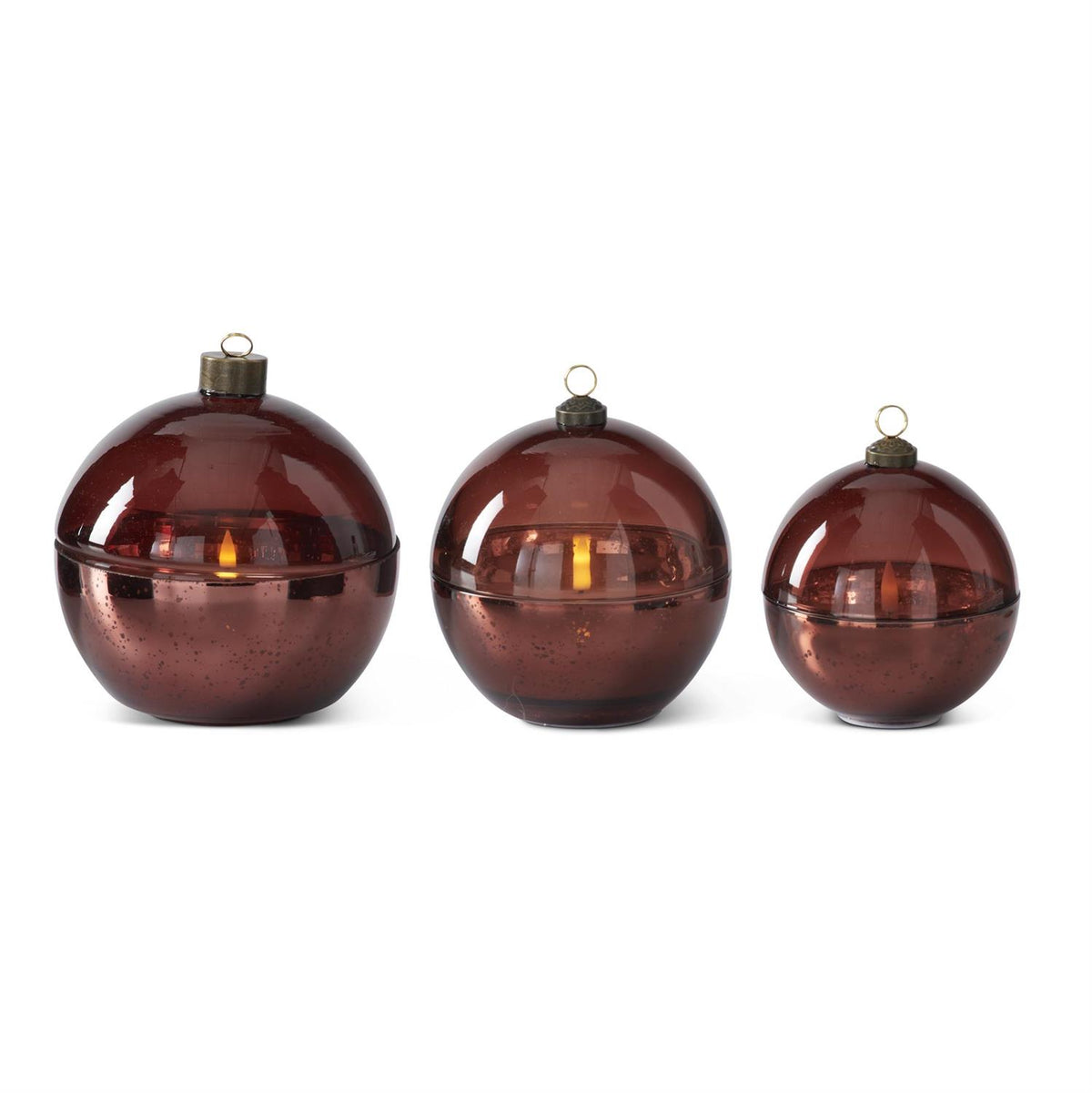 Set of 3 Burgundy Glass LED Flicker Flame Ornament C — view 1
